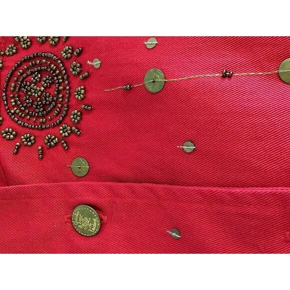 Vintage Quacker Factory Jacket Small Red 100% Cotton  Beaded Lined Womens - Picture 5 of 6